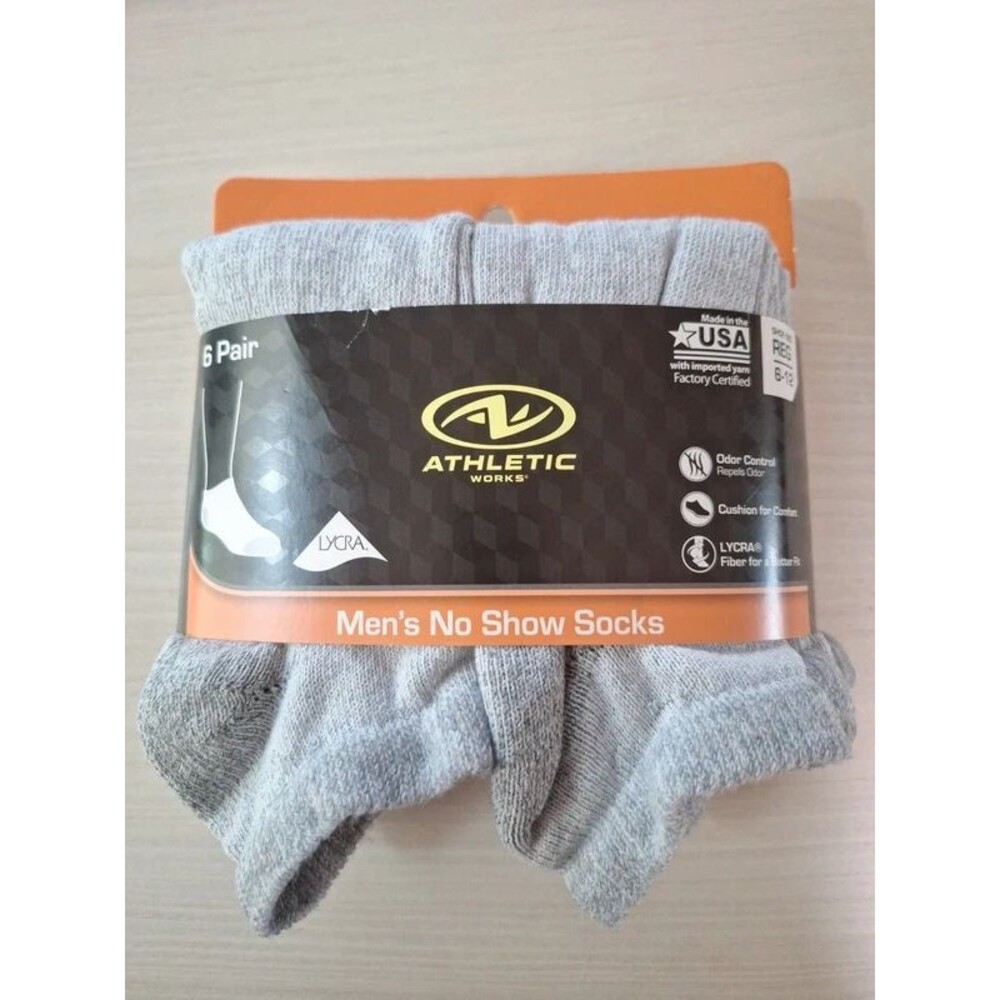 Athletic Works Men's 6 Pack No Show Socks Shoe Size 6-12